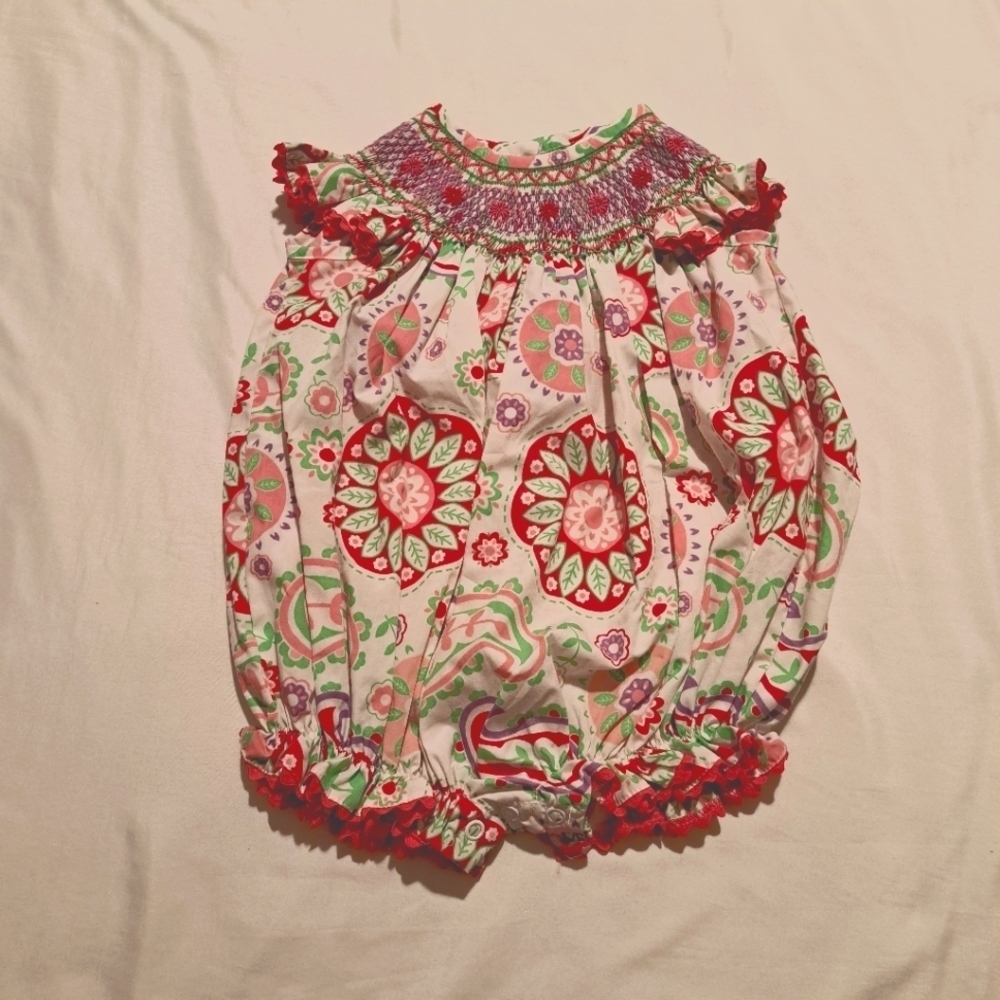 Stellybelly 12 months smocked bubble romper floral